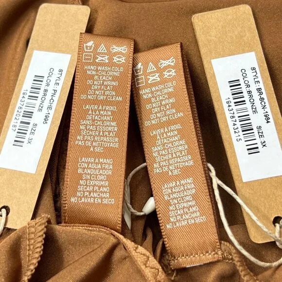SKIMS Stretch Satin Scoop Neck Bralette + Cheeky Tanga Bronze 3X